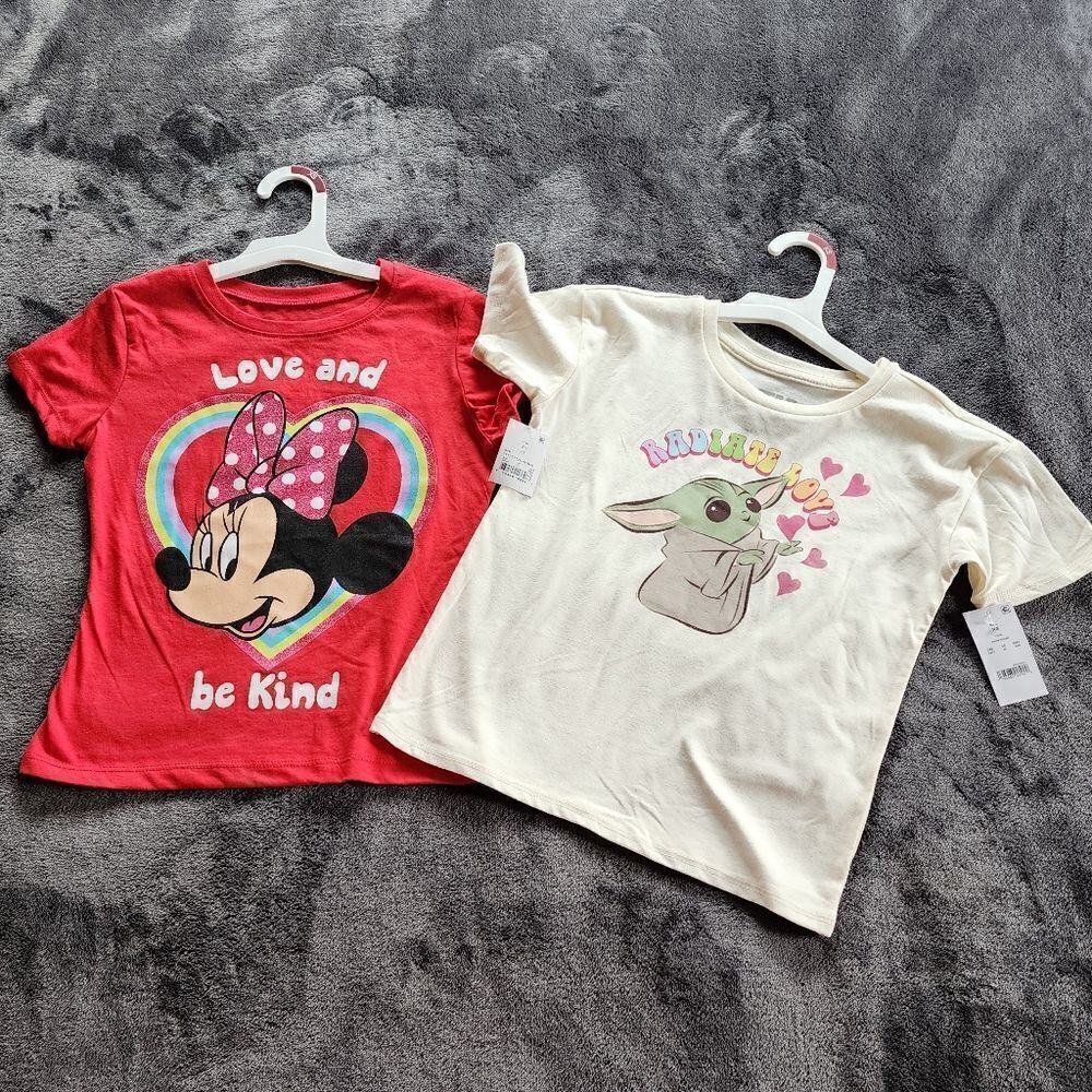 NEW GIRL'S t-shirt bundle of 2: Minnie mouse and baby Yoda size 4/5 Valentine's